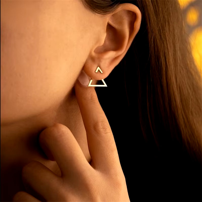 Geometric Square Stud Earrings for Women Girls Gold Color Dainty Ear Jacket Triangle Earring Modern Stainless Steel Jewelry Gift