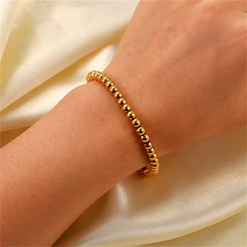 Youthway Stainless Steel Bead Chain Bracelet 18K Gold PVD Trendy Golden Metal Waterproof Bracelet Браслеты Женские Men